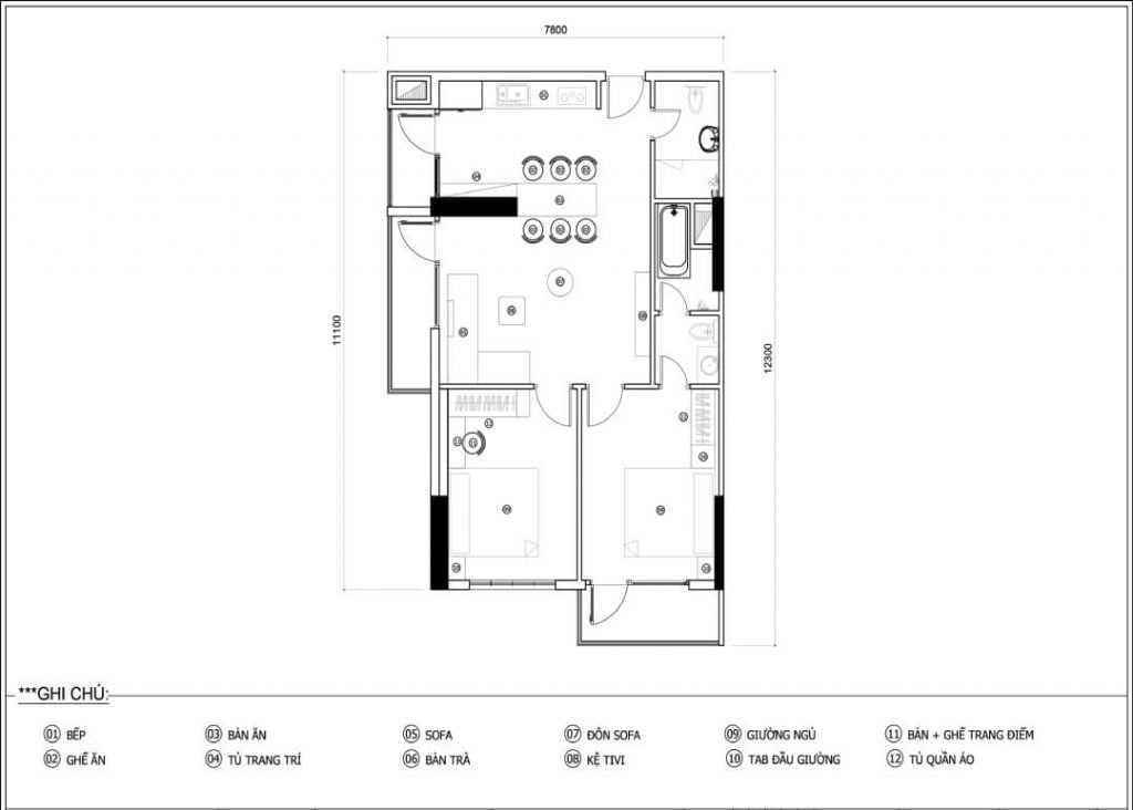 Thiết kế nội thất căn hộ chung cư TDC Palaza 2 phòng ngủ 97m2