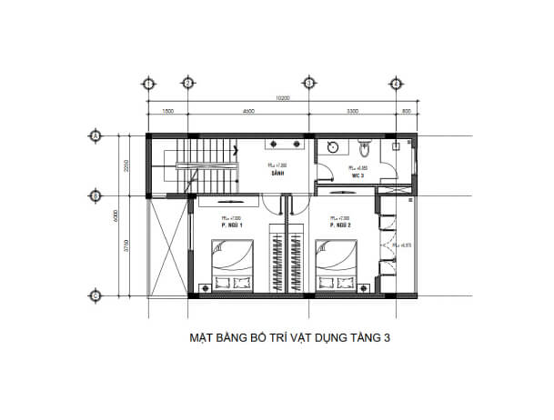 Mẫu thiết kế 2D nội thất biệt thự hiện đại 60m2 - tầng 3