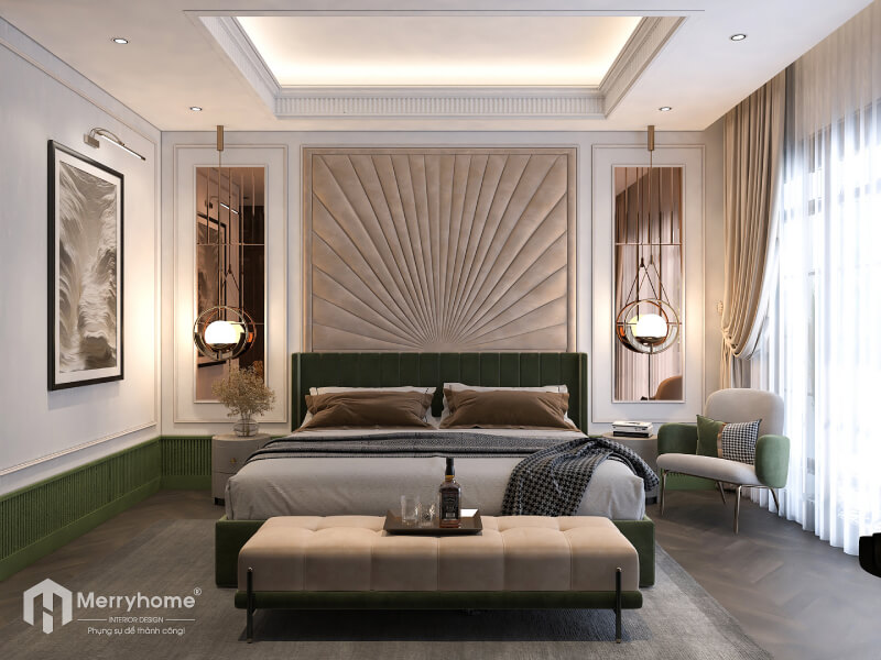 thiết kế phòng ngủ Master nhà phố 3 PN phong cách Tân Cổ Điển