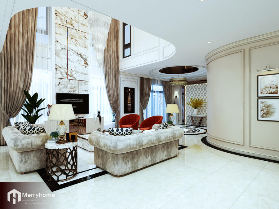 Thiết kế nội thất biệt thự phong cách Luxury tại Westlake Golf Villas - Khu vực phòng khách