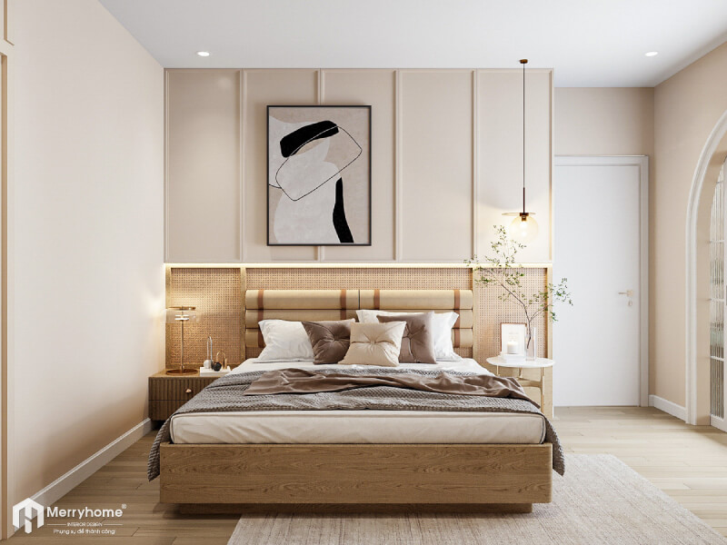 Thiết kế nội thất chung cư căn hộ 2 Phòng ngủ phong cách Japandi - phòng ngủ vợ chồng