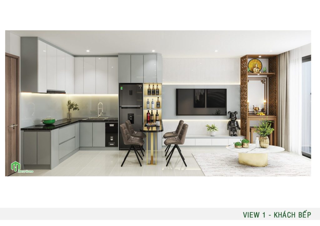 Nội thất căn hộ 1PN Vinhomes Grand Park - Không gian mở Bếp & khách