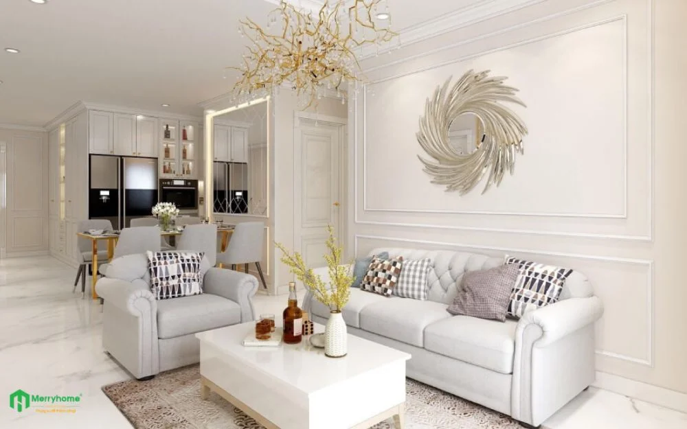 Không gian phòng khách chung cư do MerryHome thực hiện 