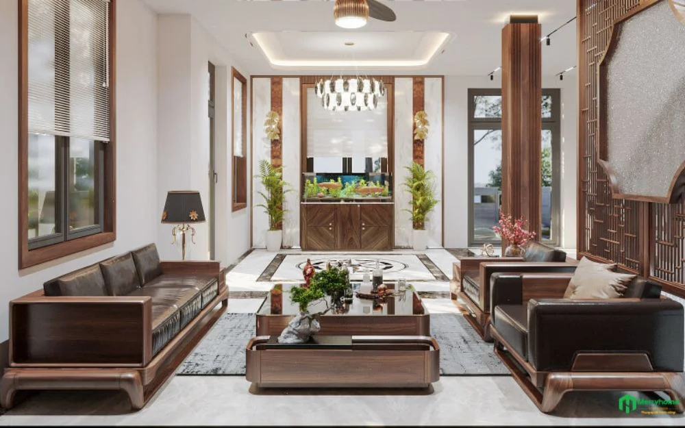 Nội thất Luxury sang trọng với vật liệu cao cấp và bố cục đối xứng