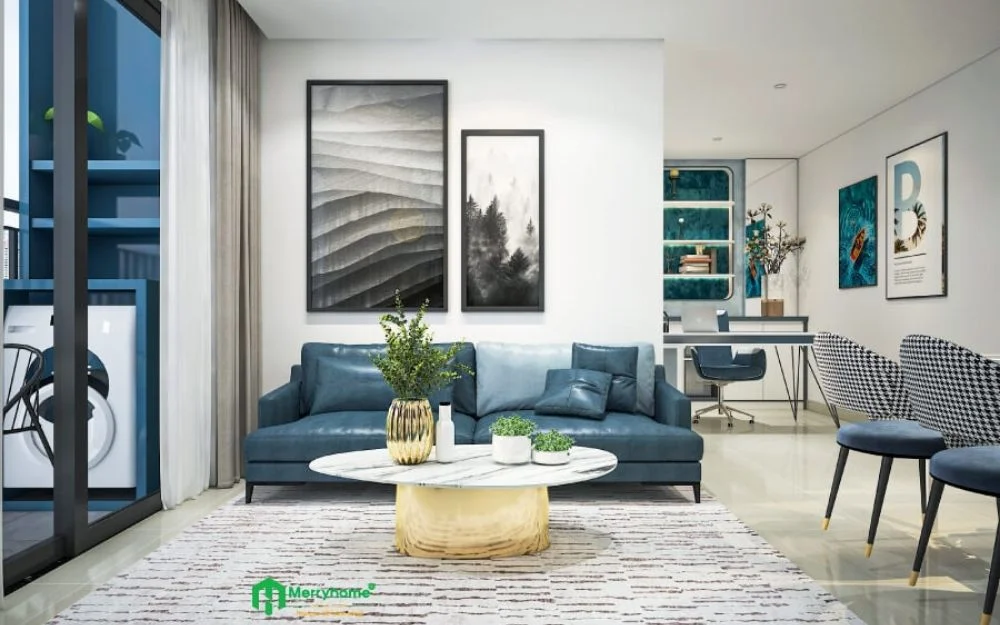 Mẫu phòng khách trong thiết kế nội thất căn hộ 70m2 phong cách hiện đại