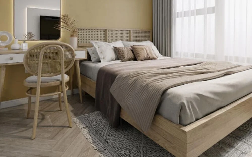 Mẫu phòng ngủ trong thiết kế nội thất căn hộ 70m2 phong cách Japandi 