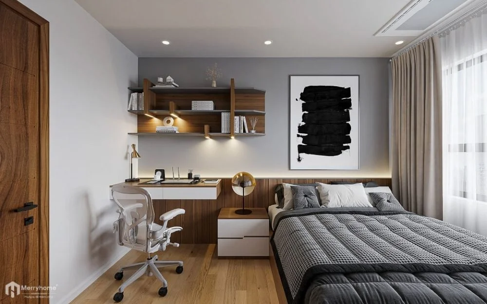 Mẫu phòng ngủ trong thiết kế nội thất căn hộ 70m2 phong cách tân cổ điển