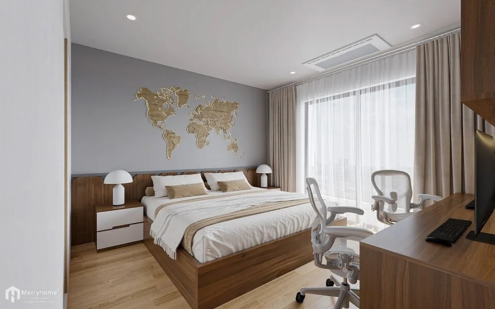 Mẫu phòng ngủ trong thiết kế nội thất căn hộ 70m2 phong cách tân cổ điển