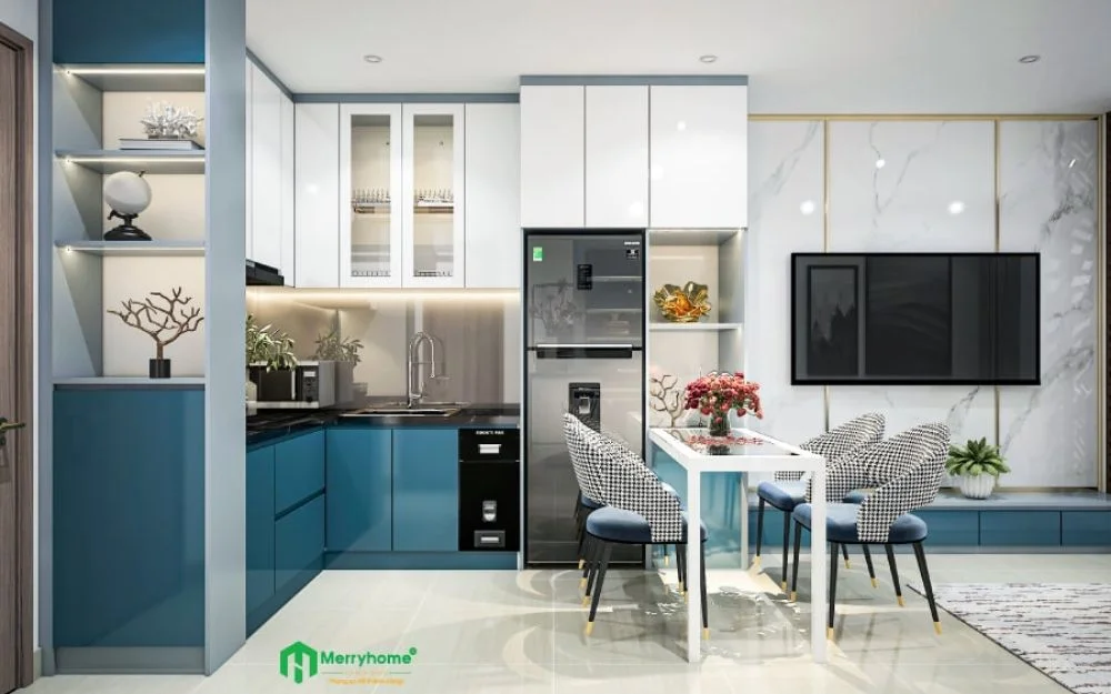 Mẫu phòng bếp trong thiết kế nội thất căn hộ 70m2 phong cách hiện đại