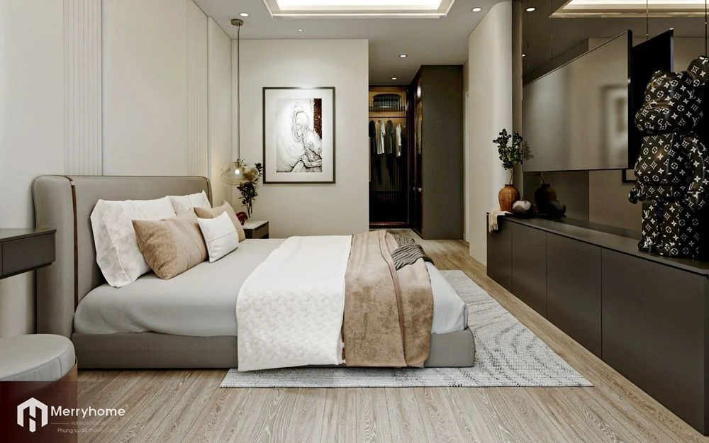 Mẫu phòng ngủ trong thiết kế nội thất căn hộ chung cư 70m2 phong cách Luxury