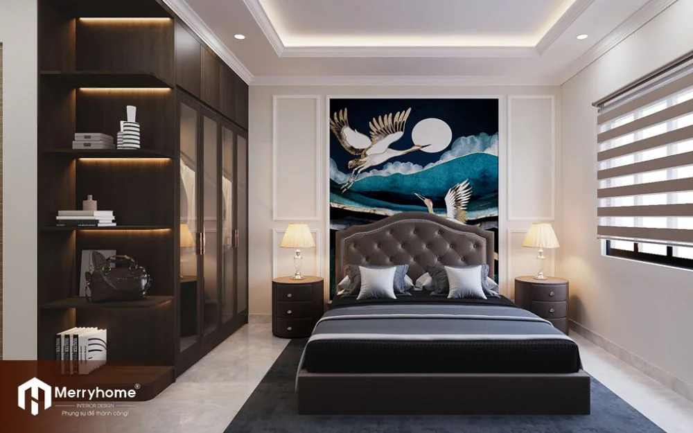 Mẫu phòng ngủ căn hộ chung cư 62m2 phong cách Tân cổ điển