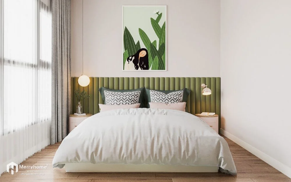 Mẫu phòng ngủ căn hộ chung cư 62m2 phong cách Tân cổ điển