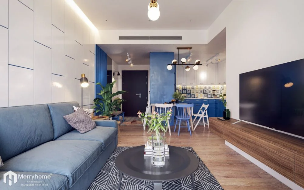 Mẫu phòng khách căn hộ chung cư 62m2 phong cách hiện đại