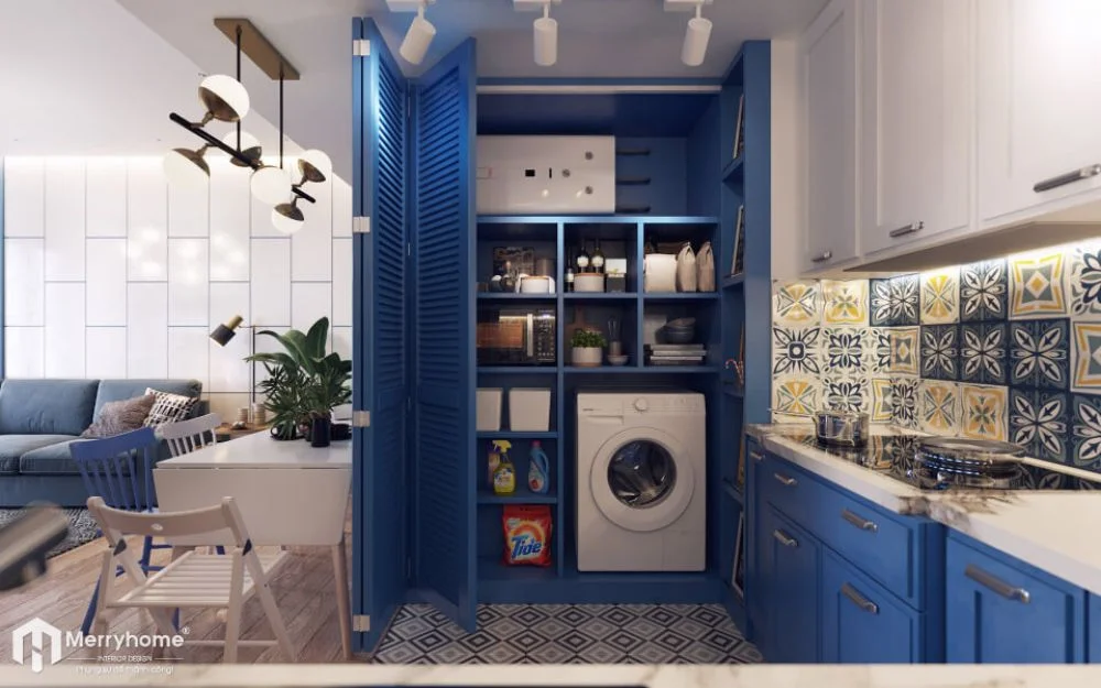 Mẫu phòng bếp căn hộ chung cư 62m2 phong cách hiện đại 
